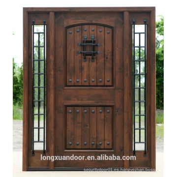 Puerta de hierro forjado de madera, puerta de madera exterior usada, puerta de hierro delantera